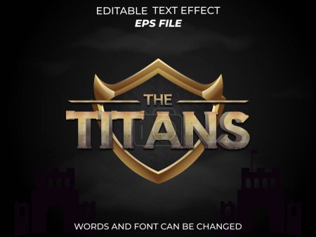 Illustration for The titans text effect, font editable, typography, 3d text for badge game, medieval fantasy and rpg games. vector template - Royalty Free Image