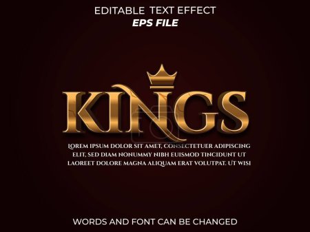 Illustration for Kings text effect, font editable, typography, 3d text for medieval fantasy and rpg games. vector template - Royalty Free Image