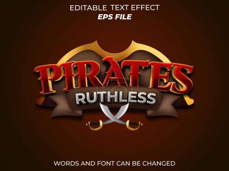 Ilustración de Piratas despiadado efecto de texto, fuente editable, tipografía, texto 3d para juegos. plantilla de vector - Imagen libre de derechos