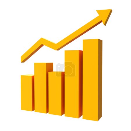 Photo for A graphic of a bar graph with a yellow arrow pointing up - Royalty Free Image