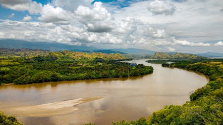Beautiful valley where you cross the beautiful Magdalena river in the day in Huila - Colombia
