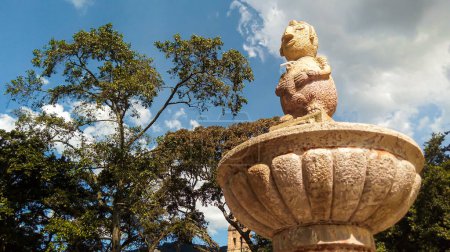 View of a fountain with a small Muisca monument in the main park of Sopo - Cundinamarca - Colombia
