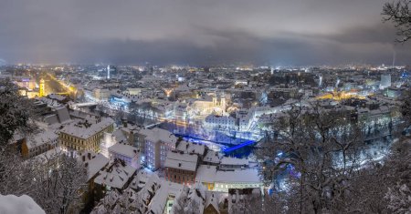 Photo for Winter in Graz - View from the landmark Schlossberg - Royalty Free Image
