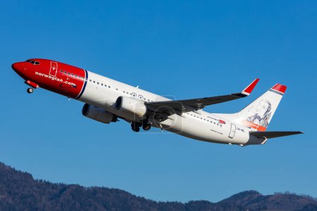 Photo for Salzburg, Austria - January 27, 2024: Low Cost airline Norwegian Airlines taking off to a flight - Royalty Free Image