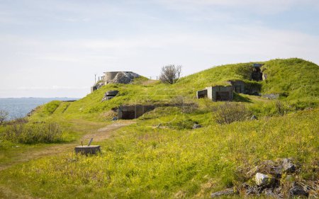Bunkers for navy guns at Skrolsvik Fort at Senja Island in Norway. Historic site of former German army from World War 2.