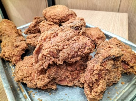 Photo for Yummy food. Crispy kentucky fried chicken in dish on a gray background. Selective focus. - Royalty Free Image
