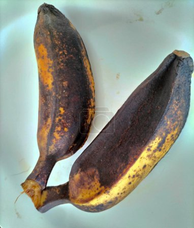 Foto de Varios plátanos hervidos de Saba se colocan en un plato blanco. A los asiáticos les gusta comer plátanos hervidos con bebidas calientes para el desayuno.. - Imagen libre de derechos