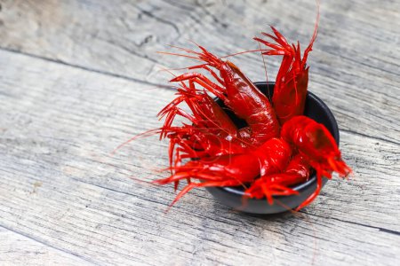 Photo for Serving suggestion of Spanish, fresh, raw, red shrimps Camarones Rojo - Royalty Free Image