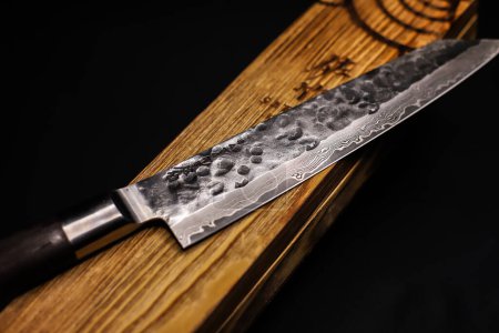 Photo for Japanese damascus steel knife Kiritsuke with wooden box - Royalty Free Image