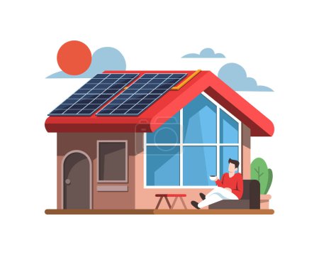 Ilustración de Ahorro de energía con techo de célula solar Relajante al aire libre Vector Ilustración - Imagen libre de derechos