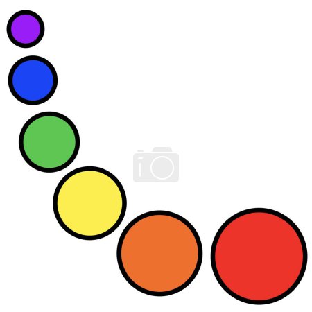 Photo for Six rainbow-colored circles increasing in size on white background - Royalty Free Image