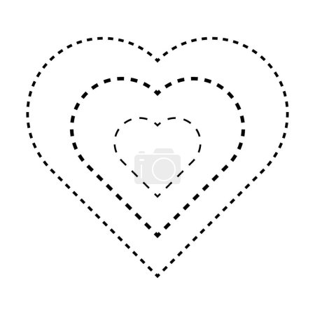 Herzform-Symbol, gestricheltes und punktiertes gebrochenes Linienelement für Vorschulkinder, Kindergartenkinder und Montessori-Kinder beim Vorschreiben, Zeichnen und Schneiden von Übungsaktivitäten in Vektorillustrationen