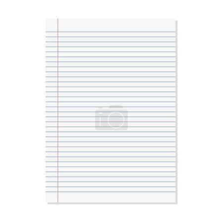 Paper lined notebook memo page white sheet template illustration for school education and office for background