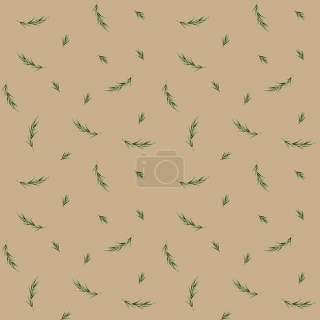 Photo for Watercolor seamless pattern with rosemary sprigs on beige background. For use in design, fabric, textile, scrapbooking, wallpaper, wrapping papper, gift boxes, greeting cards, background. - Royalty Free Image