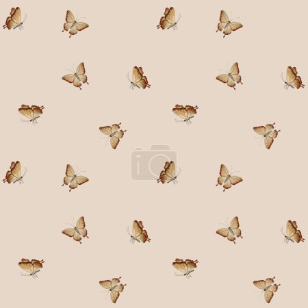 Photo for Brown butterflies, watercolor seamless minimalist pattern on beige background. For use in design, fabric, textile, scrapbooking, wallpaper, wrapping papper, gift boxes, greeting cards, background - Royalty Free Image
