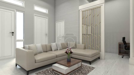 Photo for Comfortable and luxury sofa cushion and minimalist wooden coffee table for interior living room idea. - Royalty Free Image