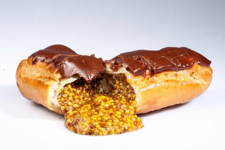 Eclairs and cakes with unusual filling. Filled with hot sauce, mustard and wasabi. It's an unusual and strange combination of flavors
