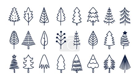 Téléchargez les photos : Ensemble d'arbres de Noël abstraits vectoriels. Collections vectorielles d'arbres dessinés à la main - en image libre de droit