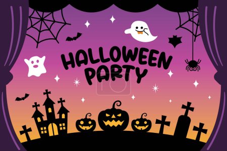 Illustration for Halloween Party illustration background. This design is suitable for banners, cards, flyers, social media wallpapers, etc. - Royalty Free Image
