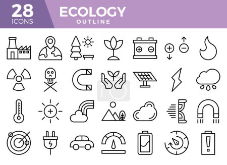 Ilustración de Ecología esquema iconos conjunto. Ilustración vectorial - Imagen libre de derechos