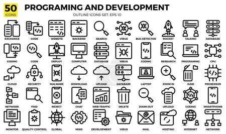 Illustration for Programing and development outline icons set. - Royalty Free Image