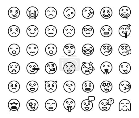 Téléchargez les illustrations : Emojis icônes de contour ensemble - en licence libre de droit