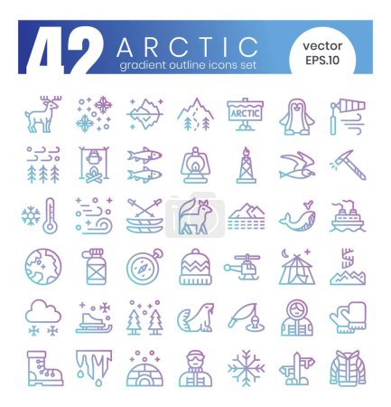 Téléchargez les illustrations : Ensemble d'icônes arctiques. Paquet d'icônes de style dégradé. Illustration vectorielle - en licence libre de droit