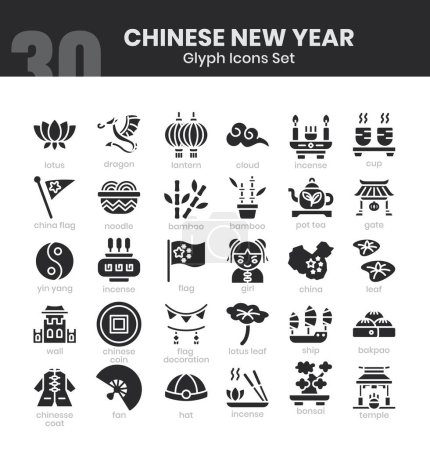 Téléchargez les photos : Nouvel An chinois Icônes Bundle. Style icône glyphe. Illustration vectorielle - en image libre de droit