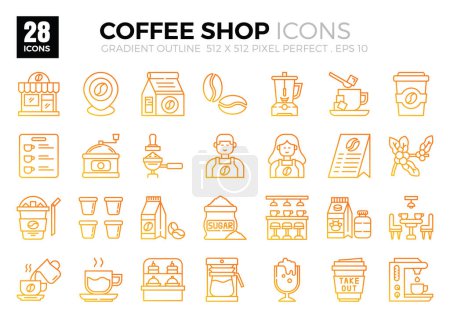Illustration for Coffee shop gradient outline icons set.Vector Illustration - Royalty Free Image