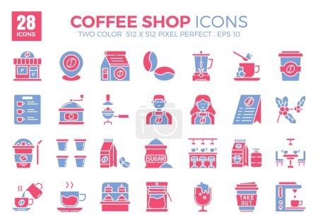 Illustration for Coffee shop flat two color icons set.Vector Illustration - Royalty Free Image