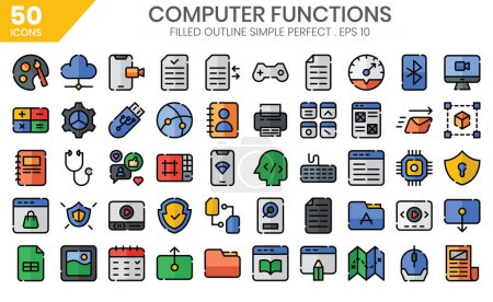 Illustration for Computer function filled outline icons set.Vector Illustration - Royalty Free Image
