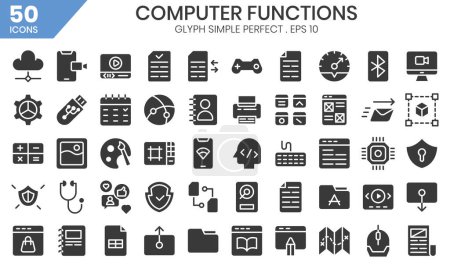 Illustration for Computer function glyph icons set.Vector Illustration - Royalty Free Image