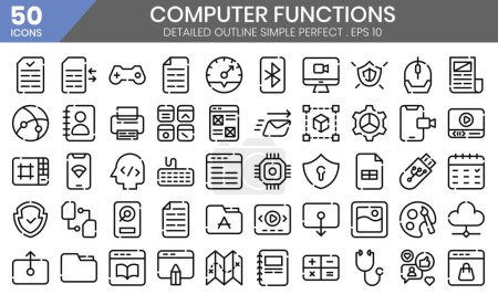 Illustration for Computer function outline icons set.Vector Illustration - Royalty Free Image