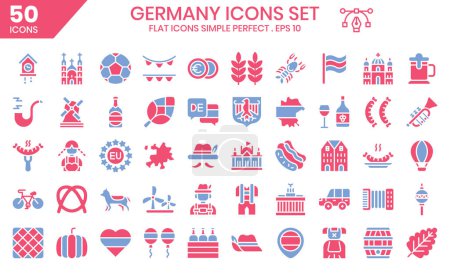 Téléchargez les photos : Allemagne détail plat deux couleurs icônes ensemble. Illustration vectorielle - en image libre de droit