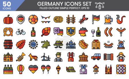 Ilustración de Alemania llenó el conjunto de iconos de esquema. Ilustración vectorial - Imagen libre de derechos