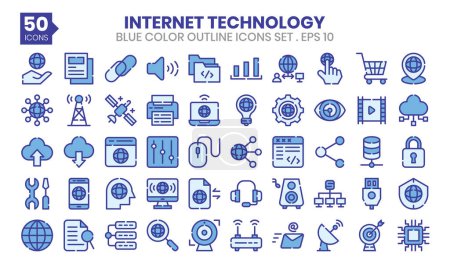 Illustration for Internet Technology blue colored outline icons set - Royalty Free Image