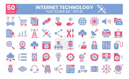 Illustration for Internet Technology flat two color icons set - Royalty Free Image