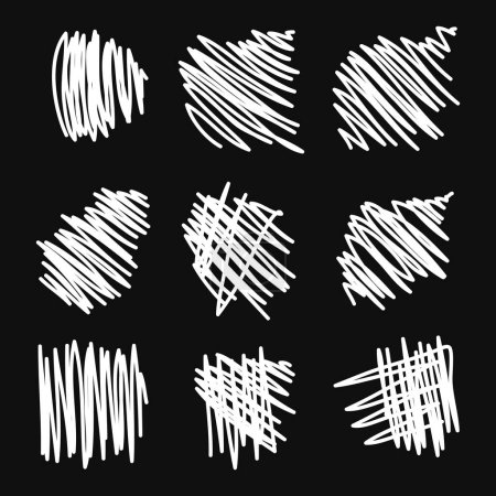 Illustration for Vector abstract white sketch random scribbles on a black background. - Royalty Free Image