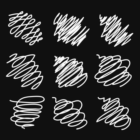 Téléchargez les photos : Croquis blanc abstrait vectoriel gribouillis aléatoirement sur un fond noir - en image libre de droit
