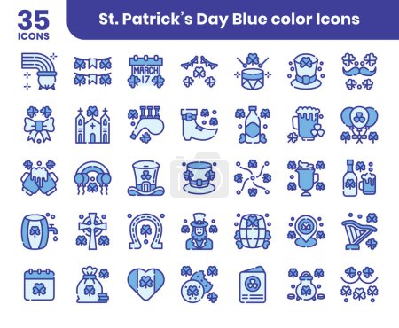 Téléchargez les photos : Forfait d'icônes de la Saint Patrick. Style icône contour de couleur bleue. Illustration vectorielle. - en image libre de droit