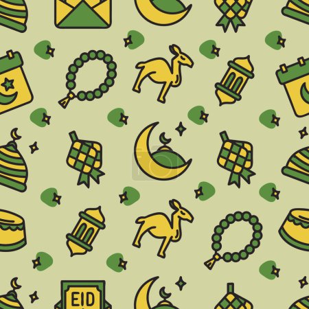 Seamless green pattern Ramadan elements background. Vector illustration.