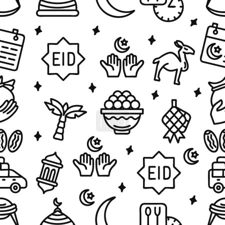 Seamless pattern of Eid al-Fitr background. Line hand-drawn vector illustration.