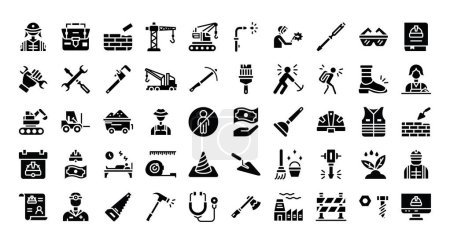 Ilustración de Paquete de iconos del Día del Trabajo.Estilo de iconos de glifos. Ilustración vectorial. - Imagen libre de derechos
