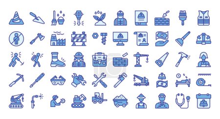Ilustración de Paquete de iconos del Día del Trabajo.Estilo de iconos de contorno de color azul. Ilustración vectorial. - Imagen libre de derechos