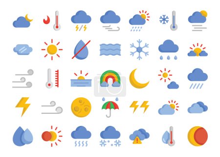 Clima iconos planos establecidos. La colección incluye en los negocios, UI UX, redes sociales y sitio web.