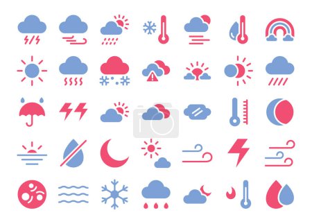 Wetter flach Symbole gesetzt. Die Sammlung umfasst in Unternehmen, UI UX, Social Media und Website.