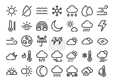 Conjunto de iconos de contorno meteorológico. La colección incluye en los negocios, UI UX, redes sociales y sitio web.