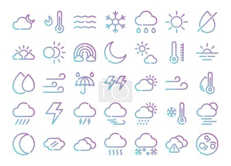 Clima gradiente contorno iconos establecidos. La colección incluye en los negocios, UI UX, redes sociales y sitio web.
