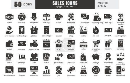 Sales icons set.E-commerce online shopping glyph icons vector