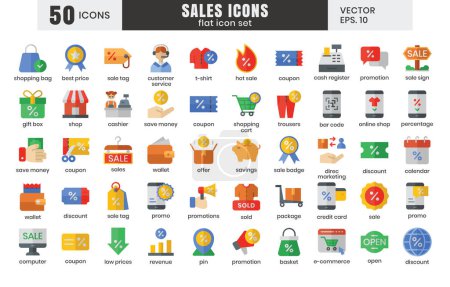 Sales icons set.E-commerce online shopping flat icons vector